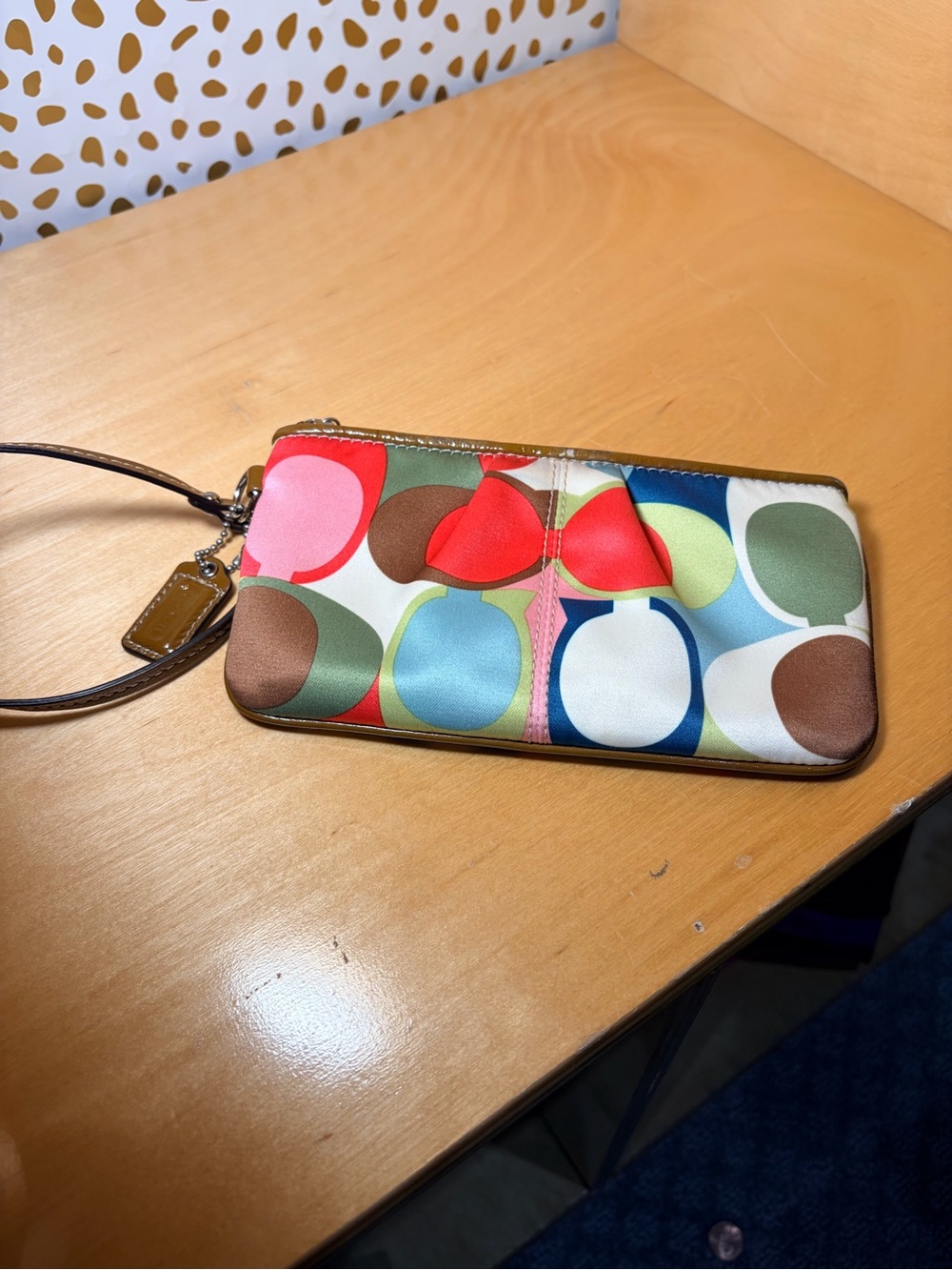 Coach Multicolor Circle Print Wristlet in Red, Pink, Blue, Green, Brown, Cream